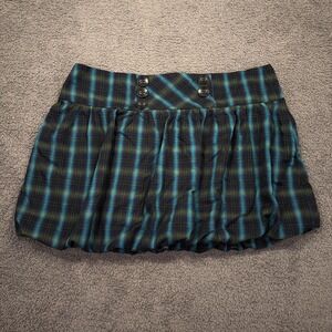 Y2K Soulmates‎ Skirt Womens 13 Blue Green Plaid Bubble Mini School Girl Preppy